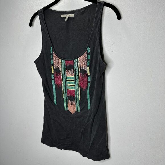 Zara Trafaluc Gray Multicolor Teal Pink Yellow Beaded Aztec Design Tank Top SM - Picture 2 of 10
